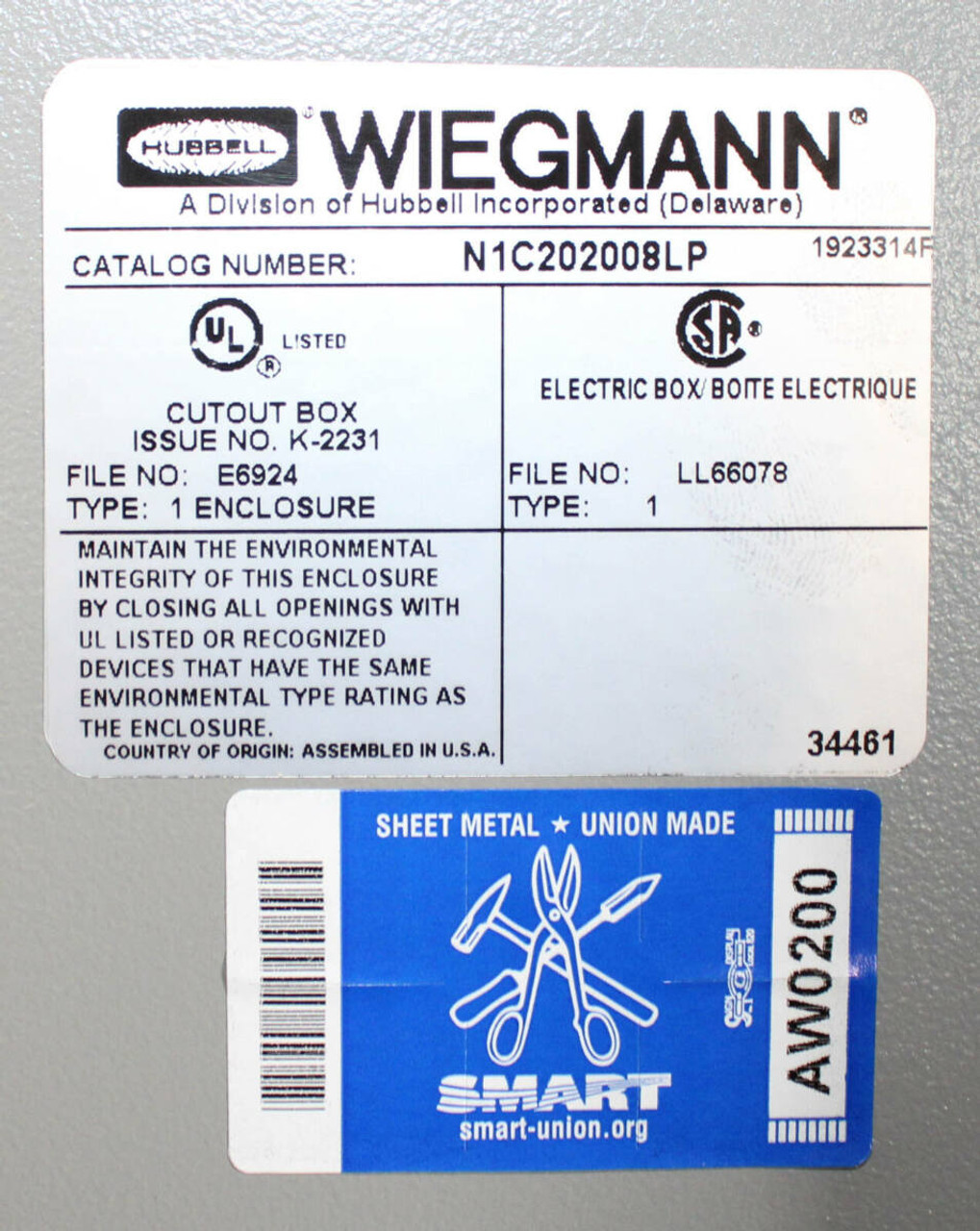 WIEGMANN N1C202008LP Hinged Wall-Mount Enclosure NEMA: 1 D: 8 5/8 Inches H: 20 W: 20