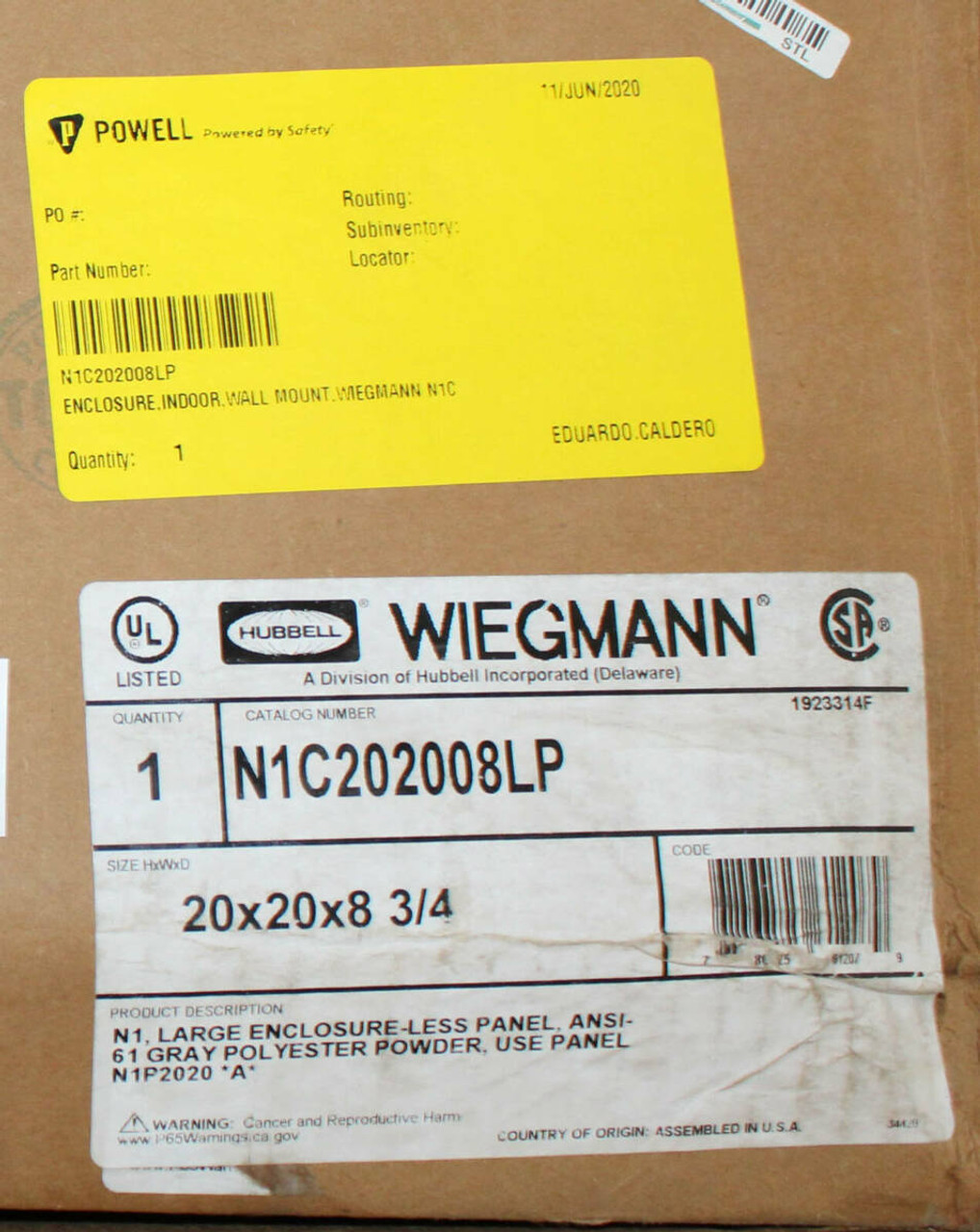 WIEGMANN N1C202008LP Hinged Wall-Mount Enclosure NEMA: 1 D: 8 5/8 Inches H: 20 W: 20