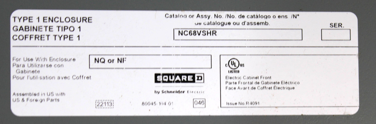 Square D NC68VSHR Surface Front Cover for NQ and NF Panelboards 20in x 68in