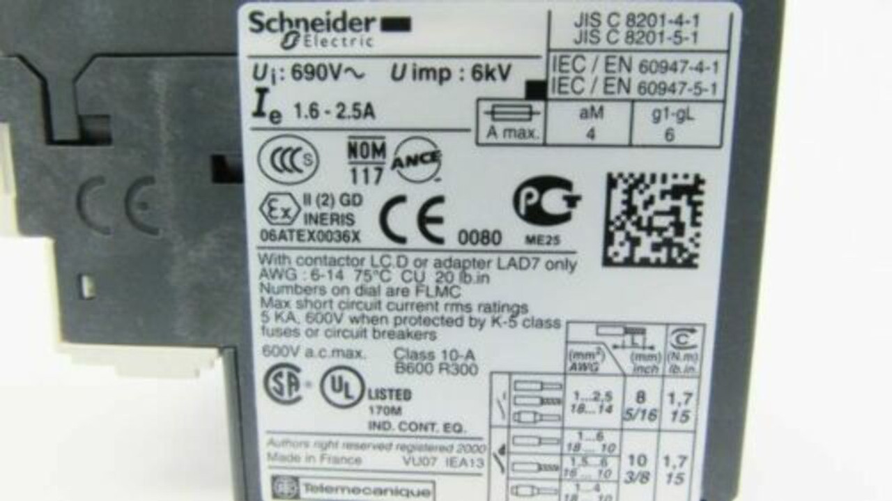 Schneider-Electric LRD07 Overload Relay 1.6-2.5A 600V 3P 1PINS