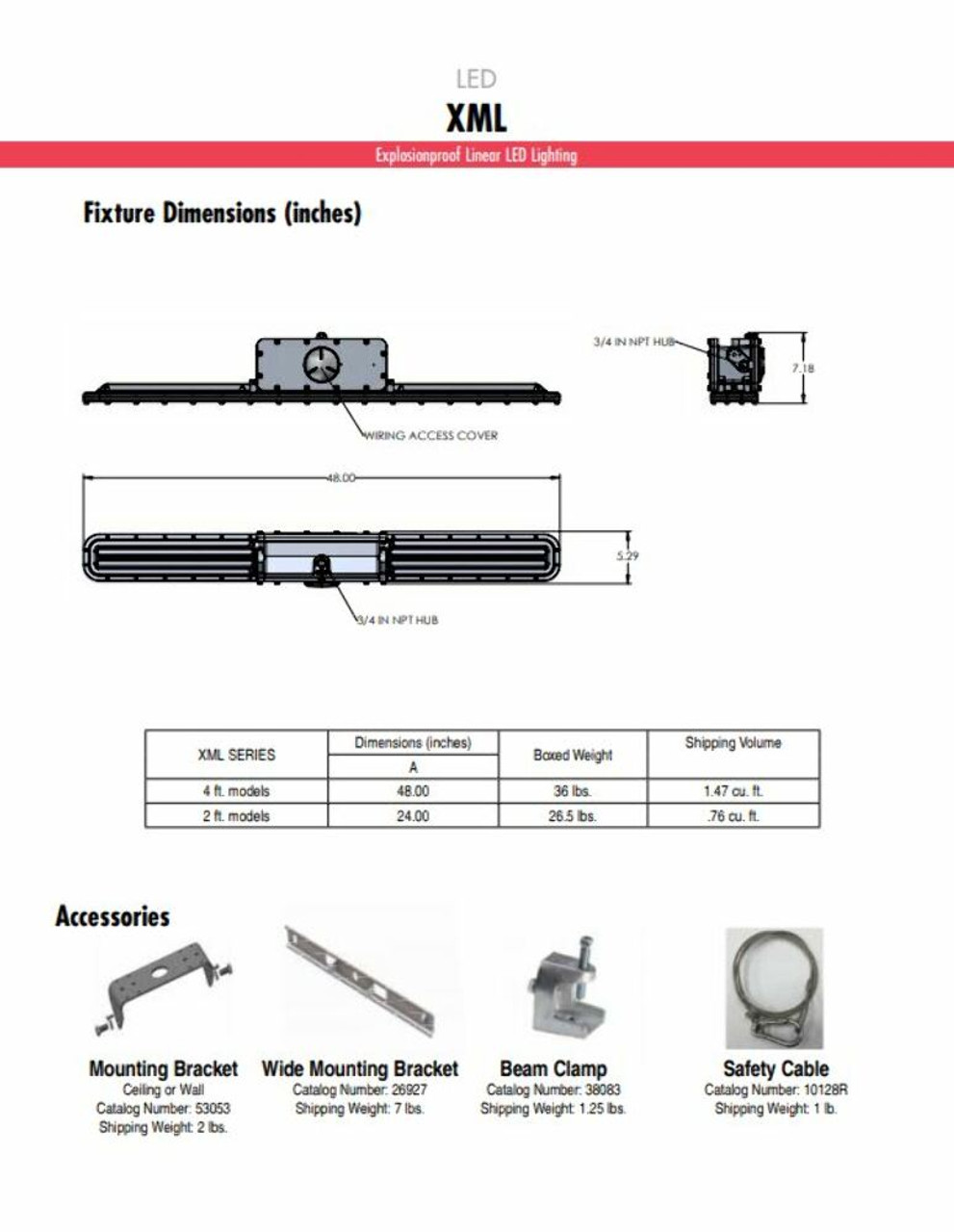 AZZ XML07LD4U35 Explosionproof Linear LED Lighting 0.68-0.28A 75 Watts 120-277