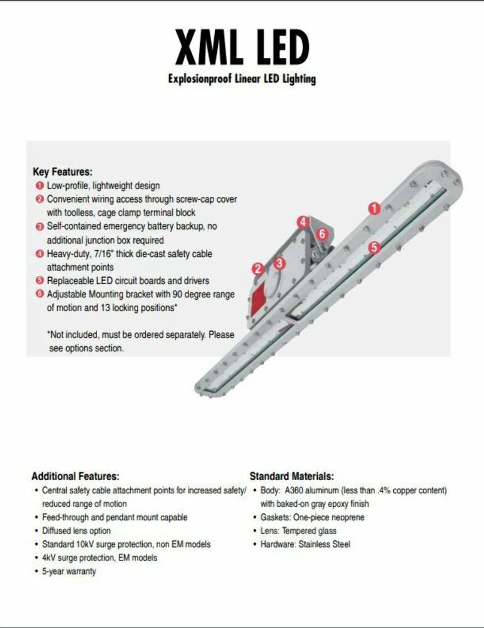 AZZ XML07LD4U35 Explosionproof Linear LED Lighting 0.68-0.28A 75 Watts 120-277