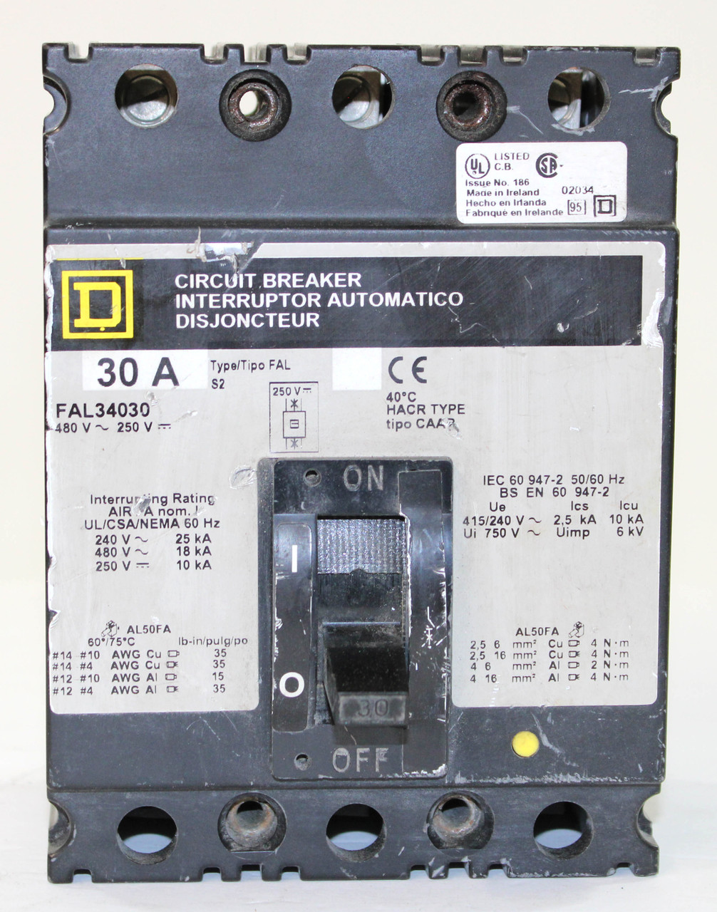 Square D FAL34030 Breaker 30A, 480V, 3P, 25kA