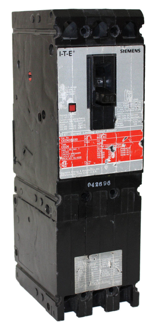 Siemens CED63B030 Breaker 30A 600V 3P 3PH 100kA