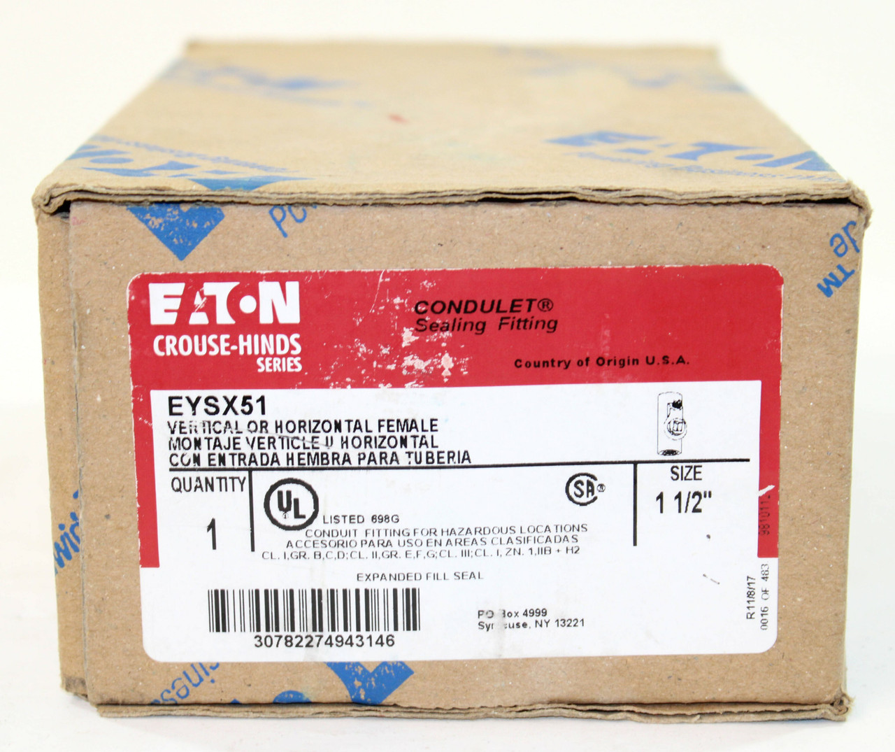 Eaton Crouse Hinds EYSX51 Expanded Fill Sealing Fitting 1-1/2 In Vertical or Horizontal Female
