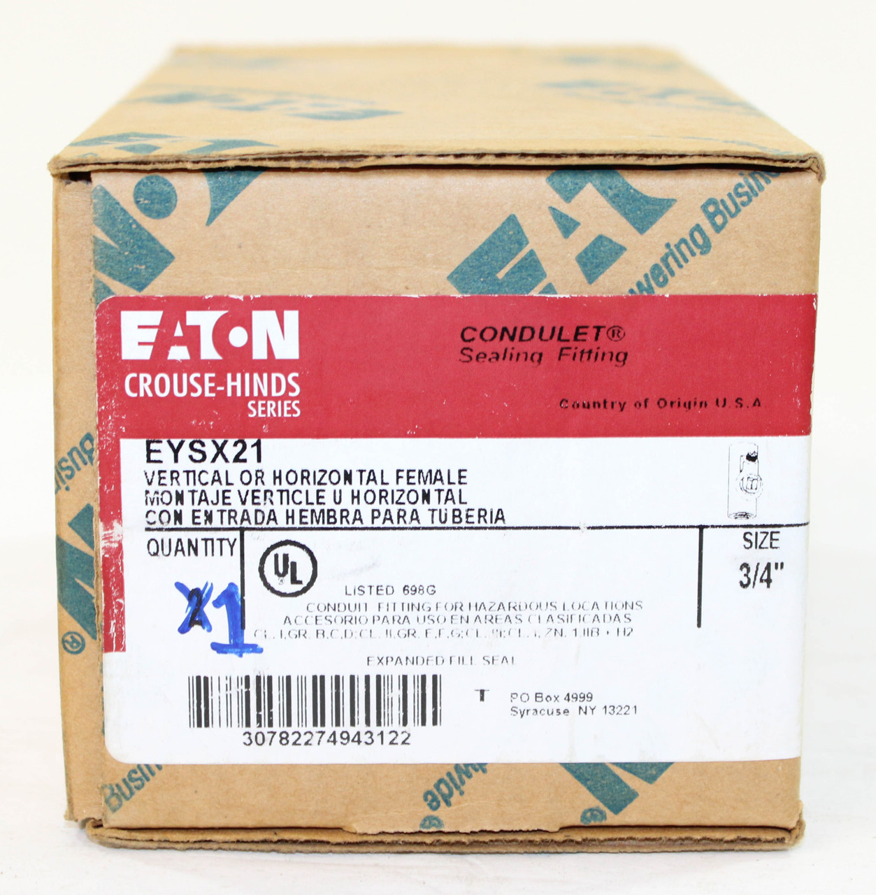 Eaton EYSX21 Expanded Fill Sealing Fitting 3/4 Inch