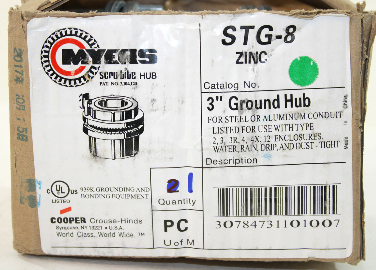 Crouse-Hinds STG-8 Myers Hub 3 Inch Grounding Zinc Die Cast Insulated
