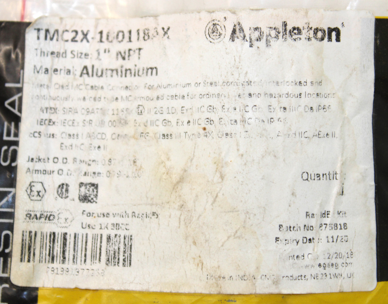 Appleton TMC2X-100188AX 1 Inch Cable Gland