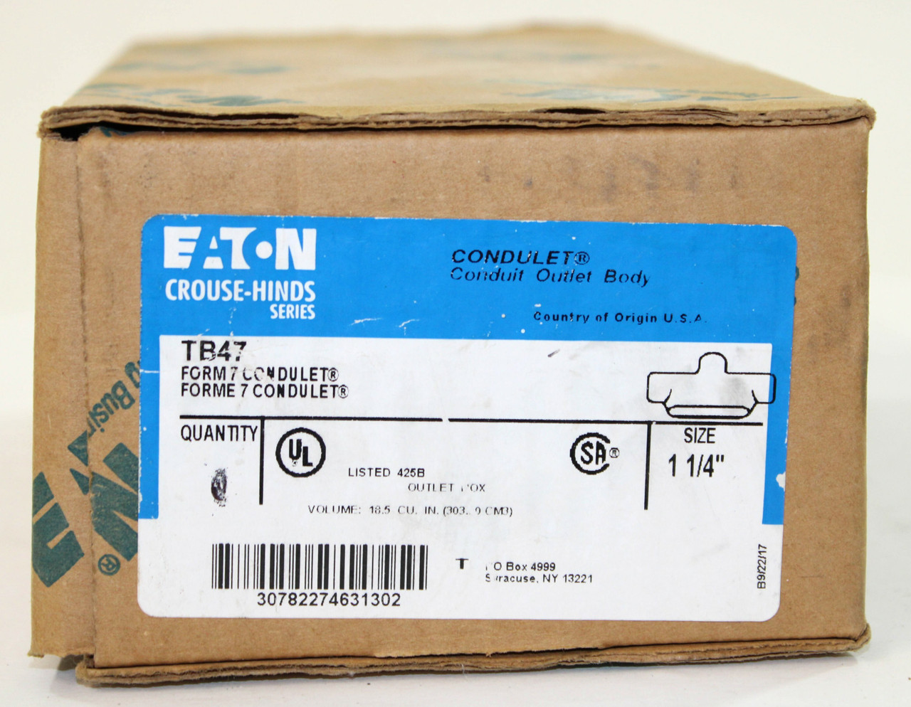 Eaton Crouse Hinds TB47 Conduit Body 1-1/4 In Form 7 Feraloy Iron Alloy TB Shape