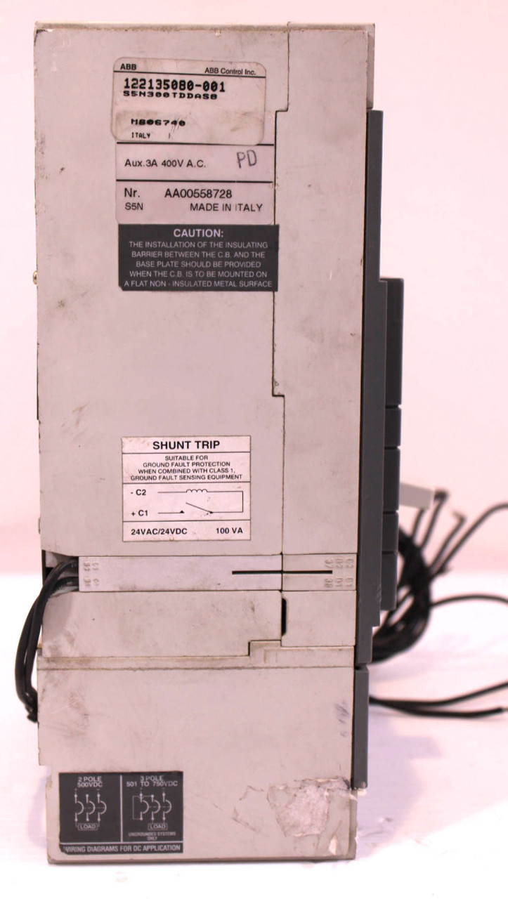 ABB S5N300TDDAS8 Breaker 300A 600V 3P Type S5N w/Auxiliary Switch and Shunt Trip