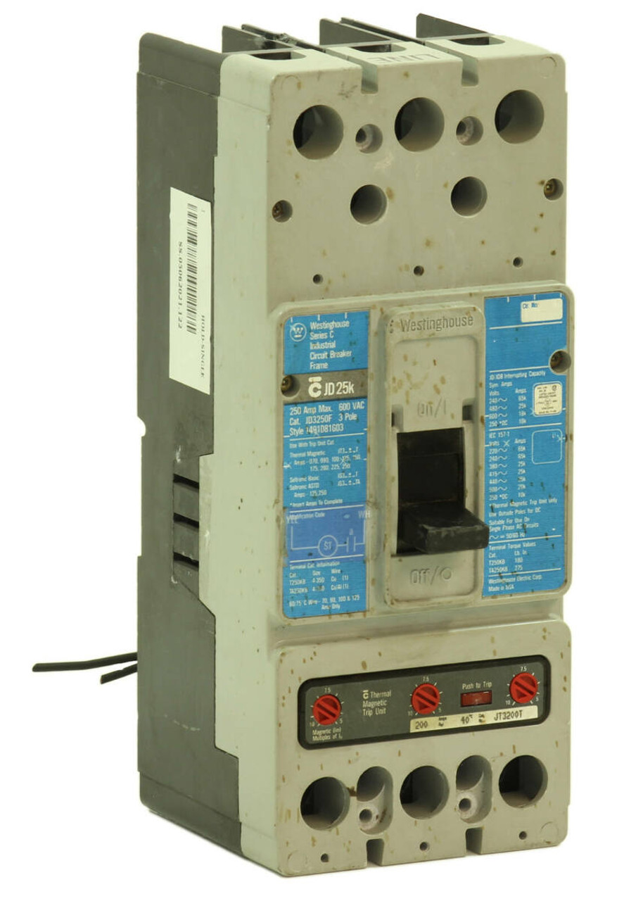 Westinghouse JD3250F Frame W/JT3200T Trip Unit 200A 600V 3P 18kA and SNT2P05K Sh