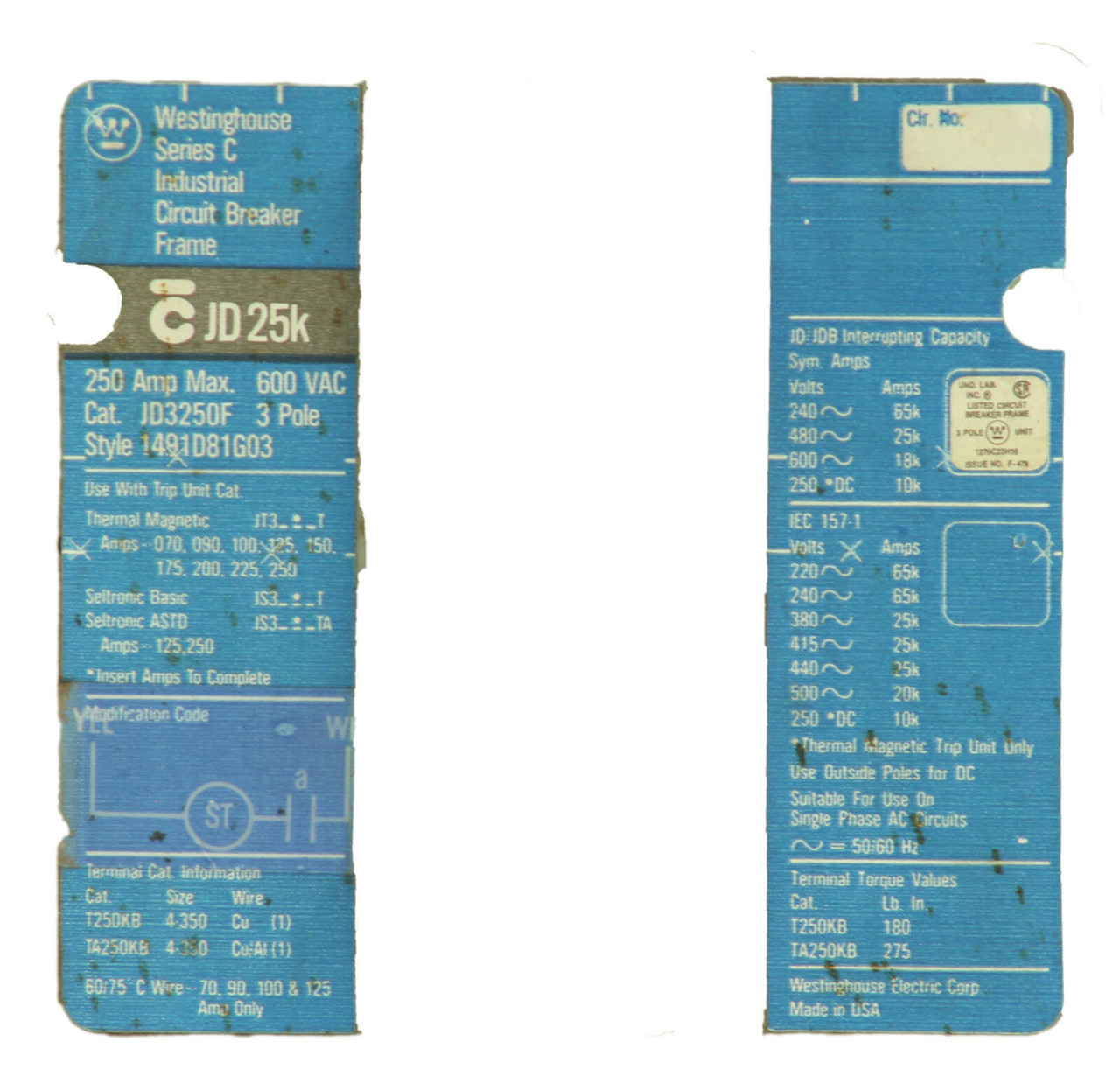 Westinghouse JD3250F Frame W/JT3200T Trip Unit 200A 600V 3P 18kA and SNT2P05K Sh