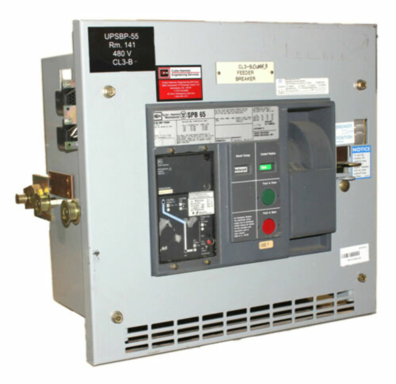 Cutler-Hammer SPB 65 Breaker 1200A 600V 3P 42kA with Digitrip RMS 510 S51LI; Auxiliary Switch SPBAUXC164 6A at 600V....