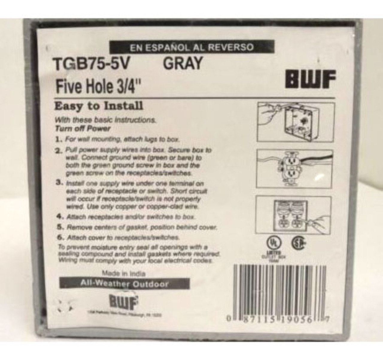 BWF TGB75-5V Outlet Box 5-Hole 2-Gang Weatherproof