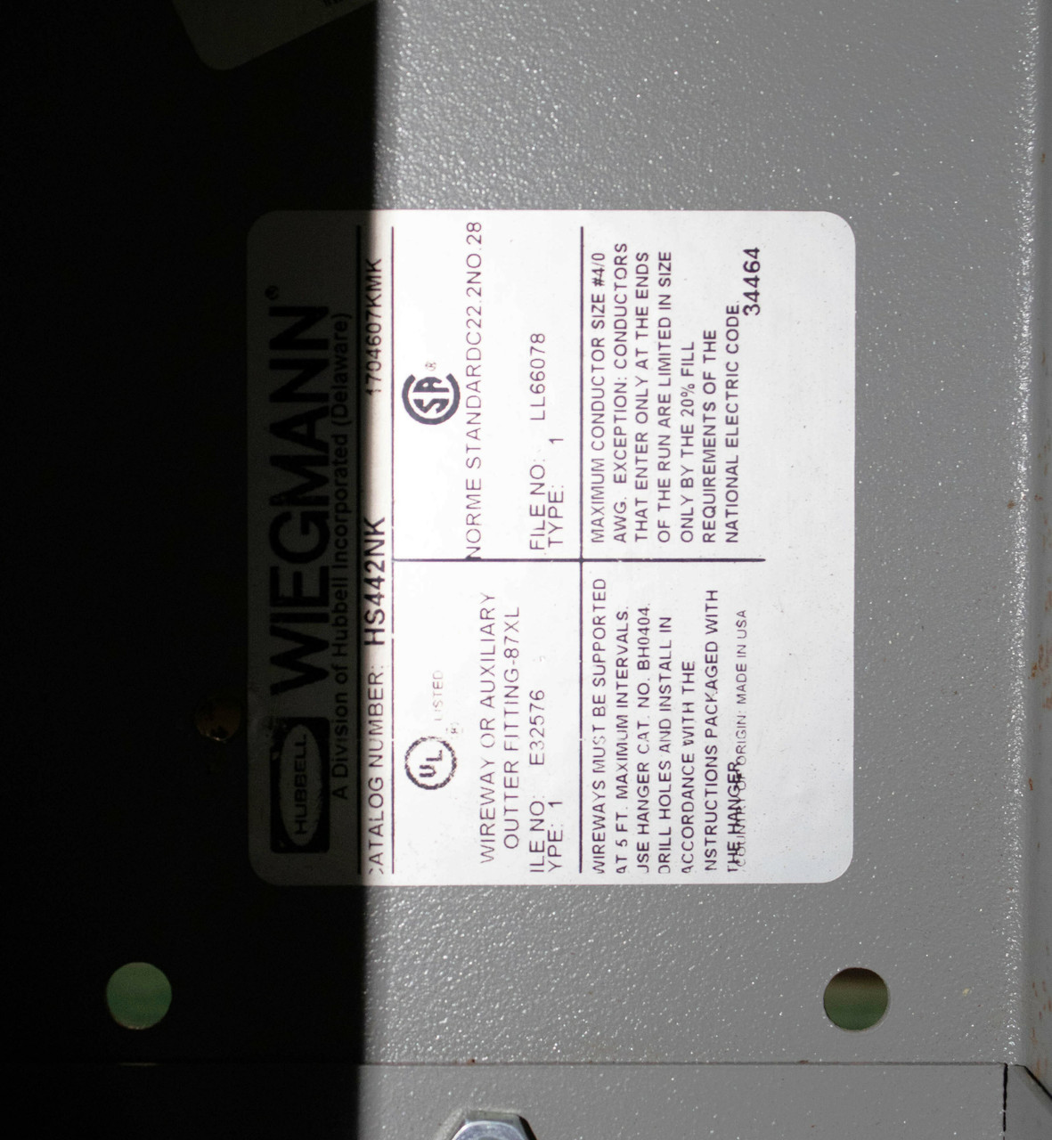Wiegmann HS442NK Wireway Enclosure NEMA 1 Combination Hinge Screw Cover Steel