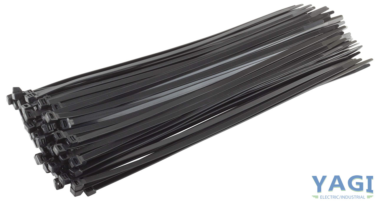 YAGI 0728212 Cable Zip Ties 18 inch 120LB Tensile Black UV Resist 100 Pack