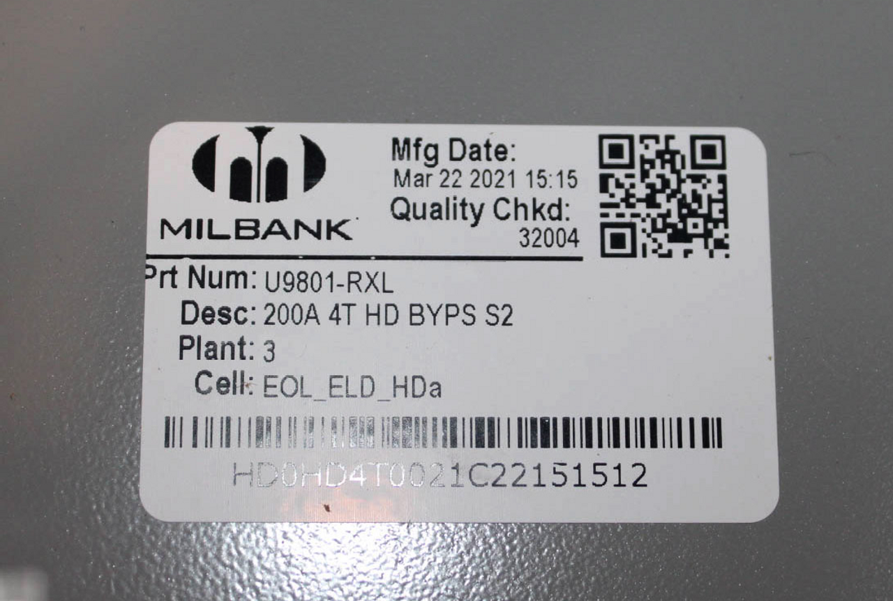 Milbank U9801-RXL Meter Socket – 200A | 1-Position | Ringless | Lever Bypass | 1-Phase | Surface Mount | 600V | Type 3R