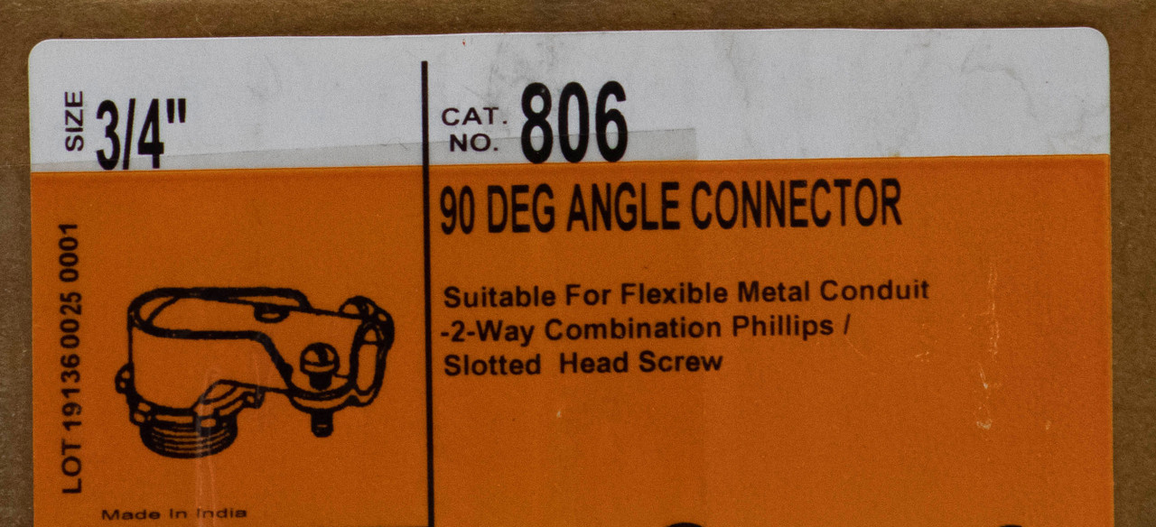 Bridgeport 806 Angle Connector 90 Degree 3/4 Male