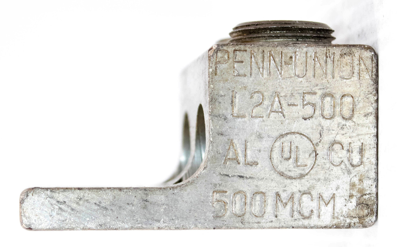 Penn Union L2A-500 Aluminum Solderless Lug 2 Conductor 500 MCM-6 1-Hole Tongue