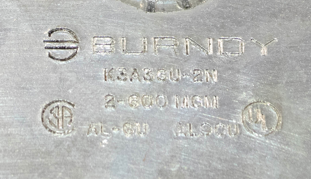 Burndy K3A36U-2N Mechanical Lug 2-600MCM 3 Conductor 2 Hole