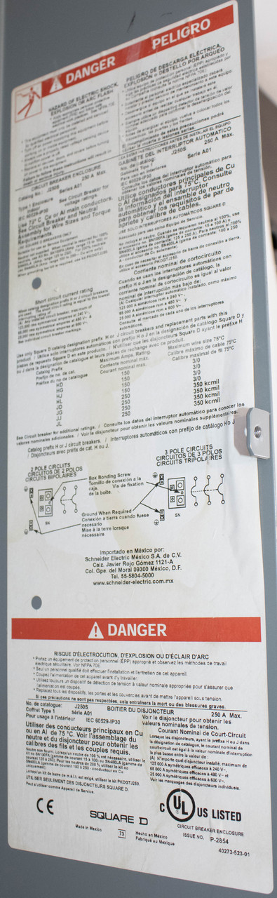 Square D J250S Breaker Enclosure 600V 250A