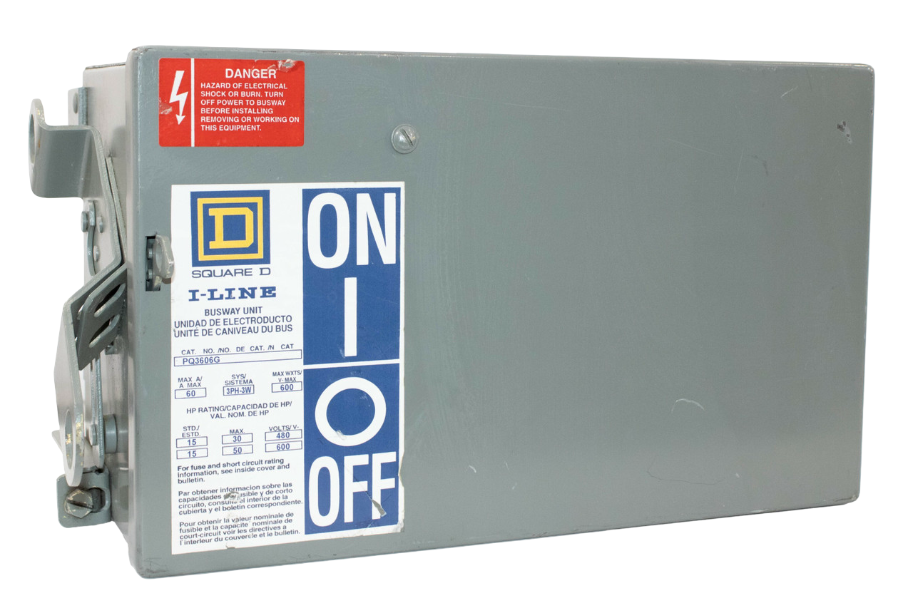 Square D PQ3606G Fusible I-Line Busway Plug-In | 60A, 600V AC, 3-Pole, 3 Fuse + G