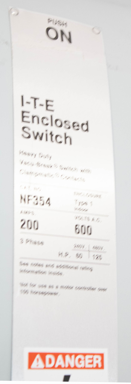 Siemens NF-354 Disconnect Safety Switch 200A 600V 3P 3PH ITE Non-Fusible