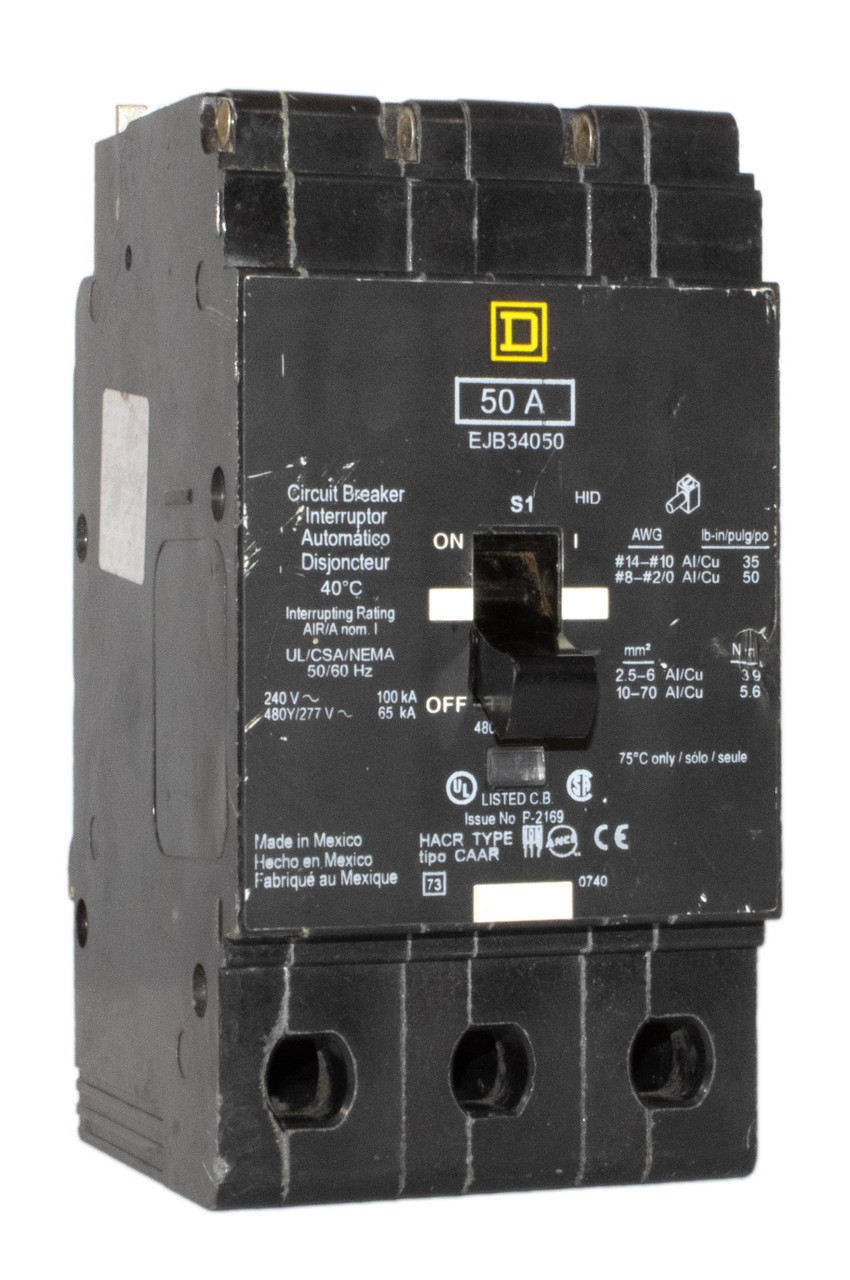 Square D EJB34050 Breaker 50A 480V 3P 65KA Thermal Magnetic Trip Electrical