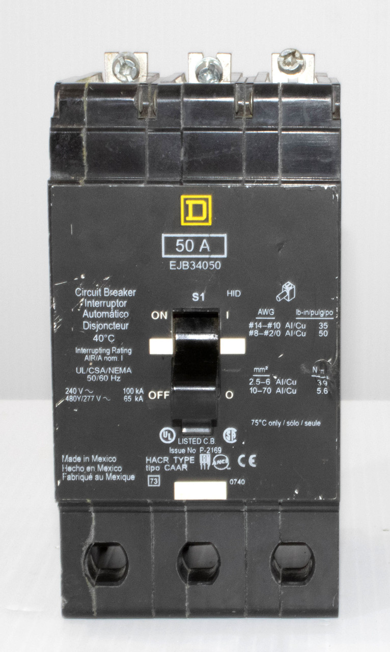 Square D EJB34050 Breaker 50A 480V 3P 65KA Thermal Magnetic Trip Electrical