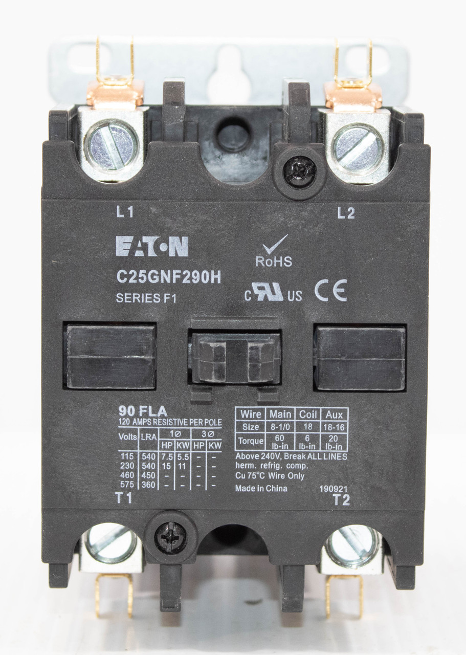 Eaton C25GNF290H Contactor 90A 600V 2P 1PH Definite Purpose