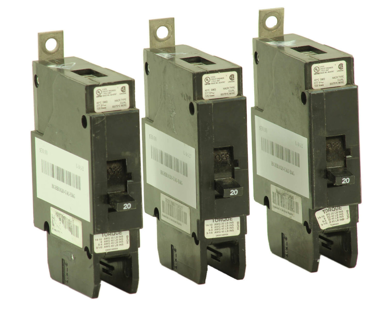 Eaton HGHB1020 Breaker 20A 277V 1P 25kA HACR Type