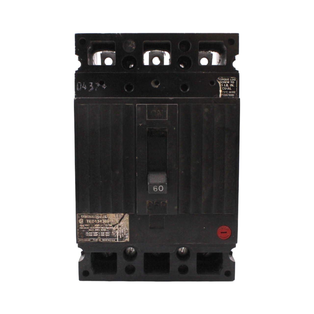General Electric TED134060 Breaker 60A 480V 3P 18kA Thermal Magnetic