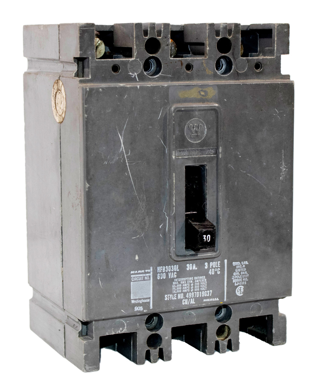 Westinghouse HFB3030L Breaker 30A 600V 3P 18KA