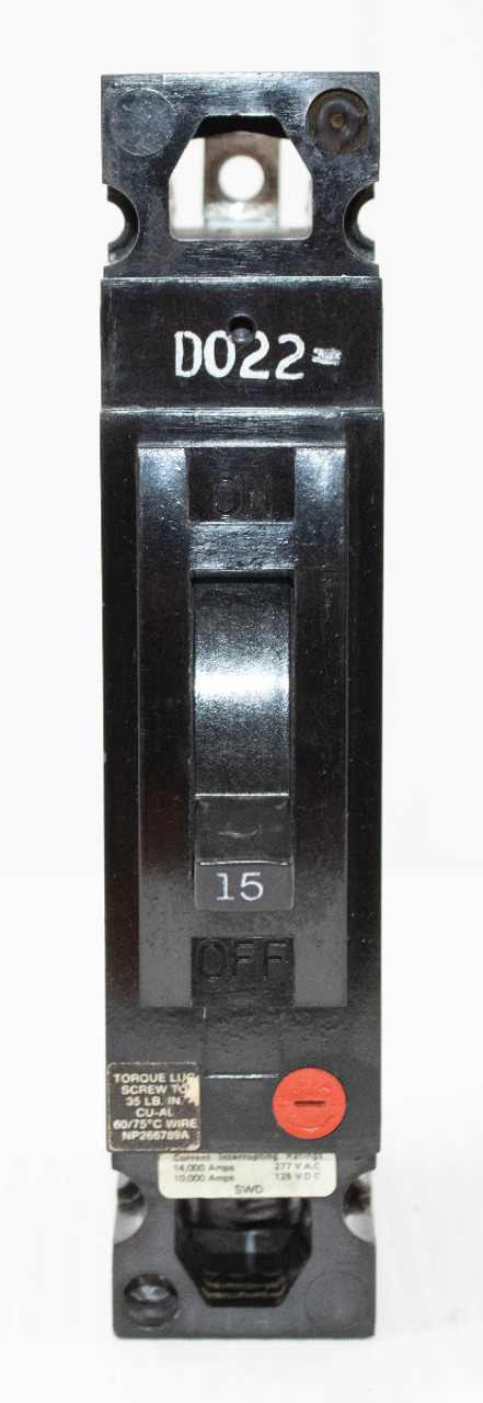 General Electric TED113015 Breaker 15A 277V 1P 1PH 14KA Thermal Magnetic Bolt-On