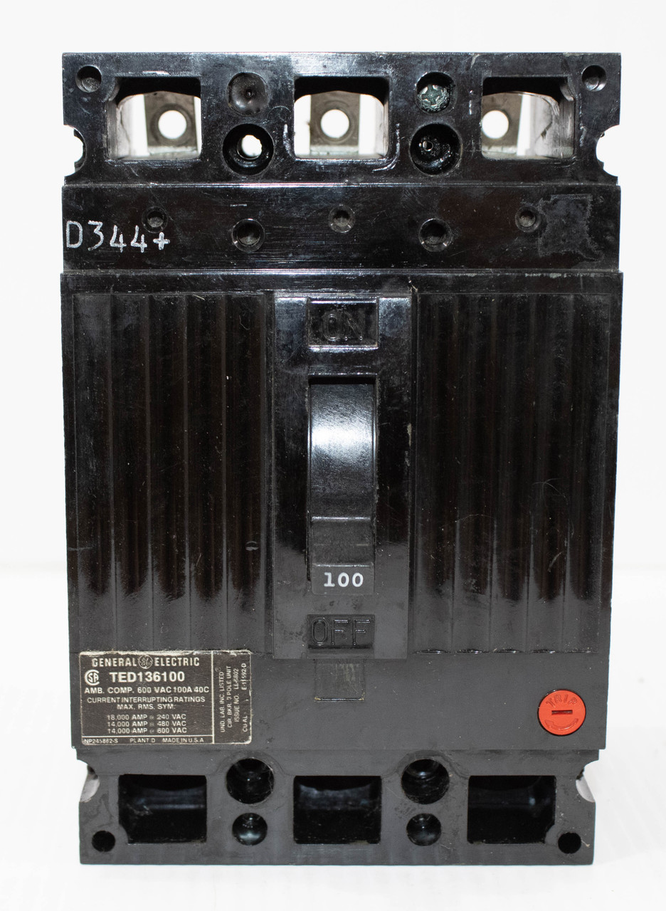 General Electric TED136100 Breaker 100A 600V 3P 14KA ...