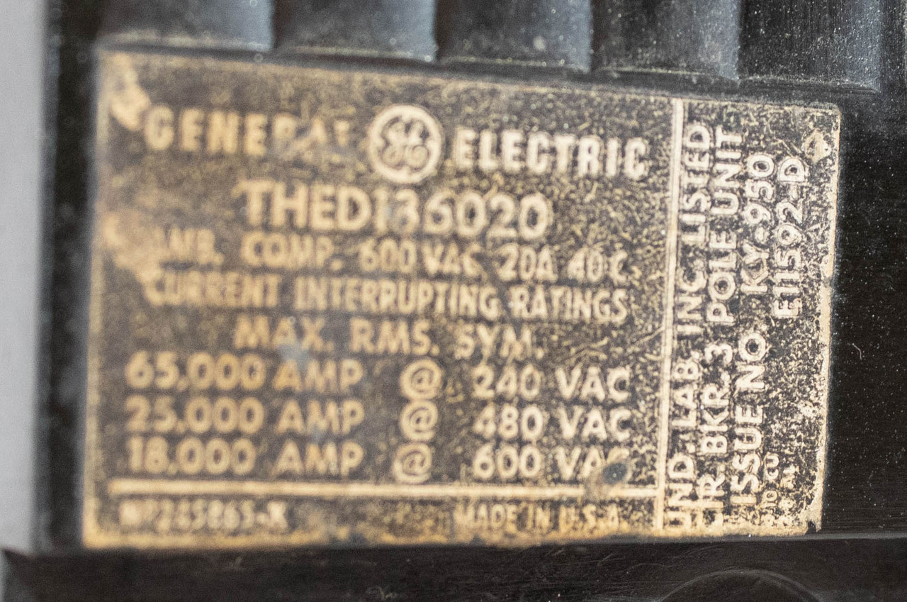 General Electric THED136020 Breaker 20A 600V 3P 18KA