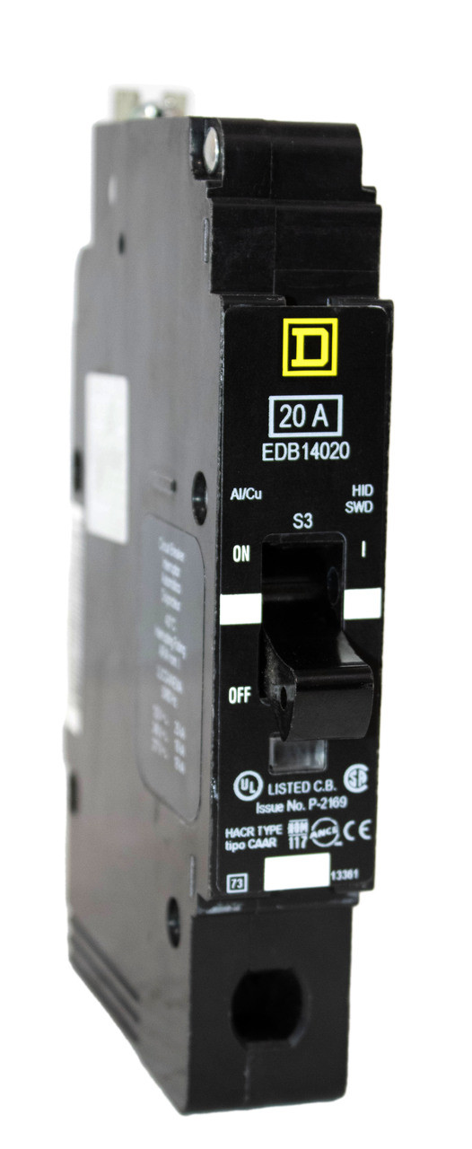 Square D EDB14020 Breaker 20A 277V 1P 1PH 25kA Max E Frame Bolt-On Thermal Magnetic