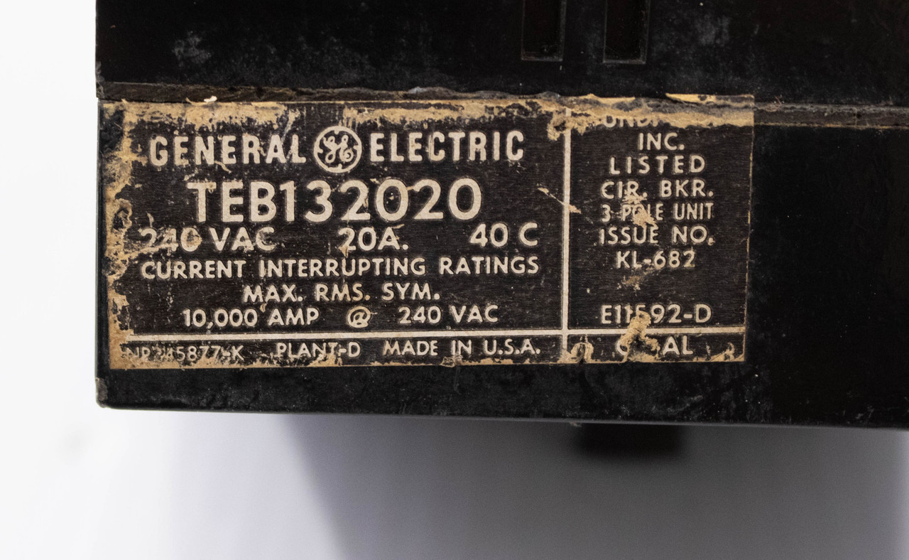 General Electric TEB132020 Breaker 20A 240V 3P 10KA