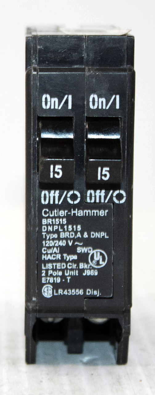 Cutler Hammer BR1515 Plug-On Breaker 15-15A 120/240V Single Pole 10KA Type BR