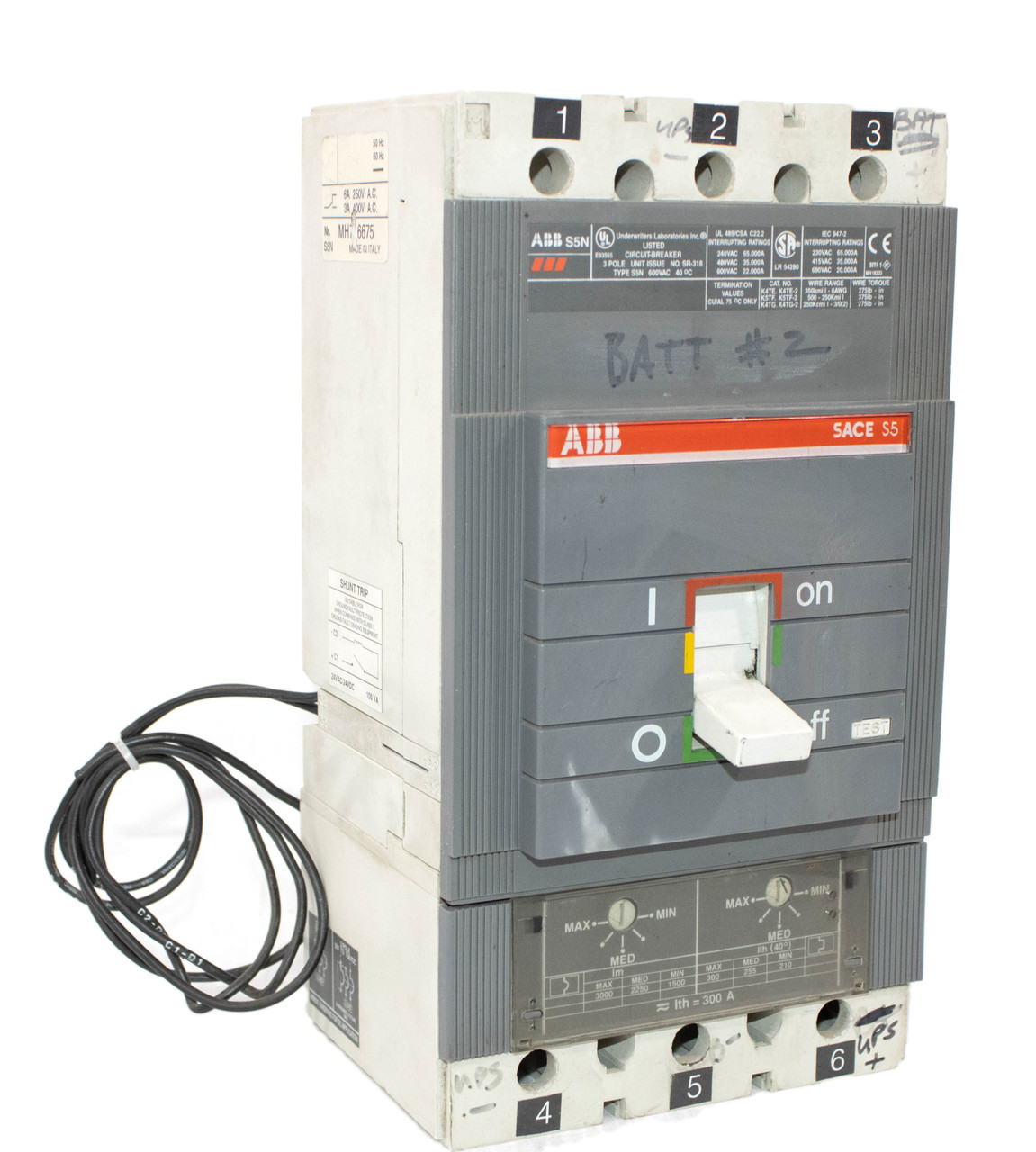 ABB S5N-3P-300A Breaker 300A 600V 3P 22KA SACE S5 SN5 Shunt + Auxiliary .