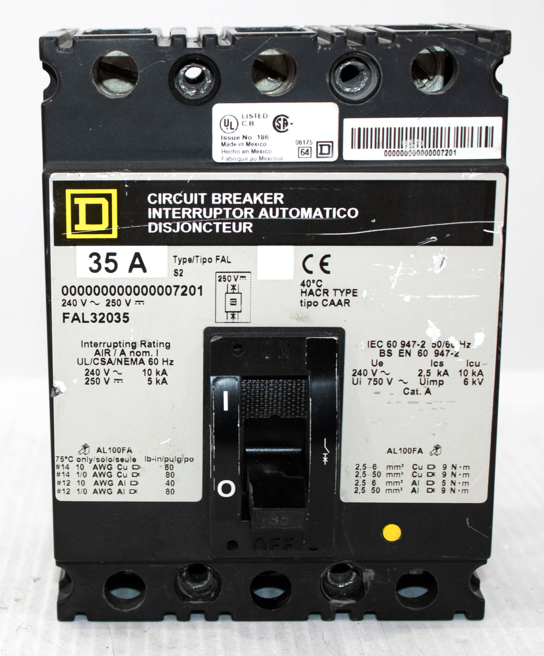 Square D FAL32035 Breaker 35A 240V 3P 10KA ..