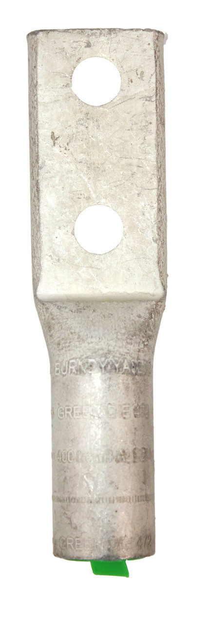 Burndy YA32A3 Compression Lug 2-Hole 400 kcmil Green Die 472 Stud 1/2 Inch