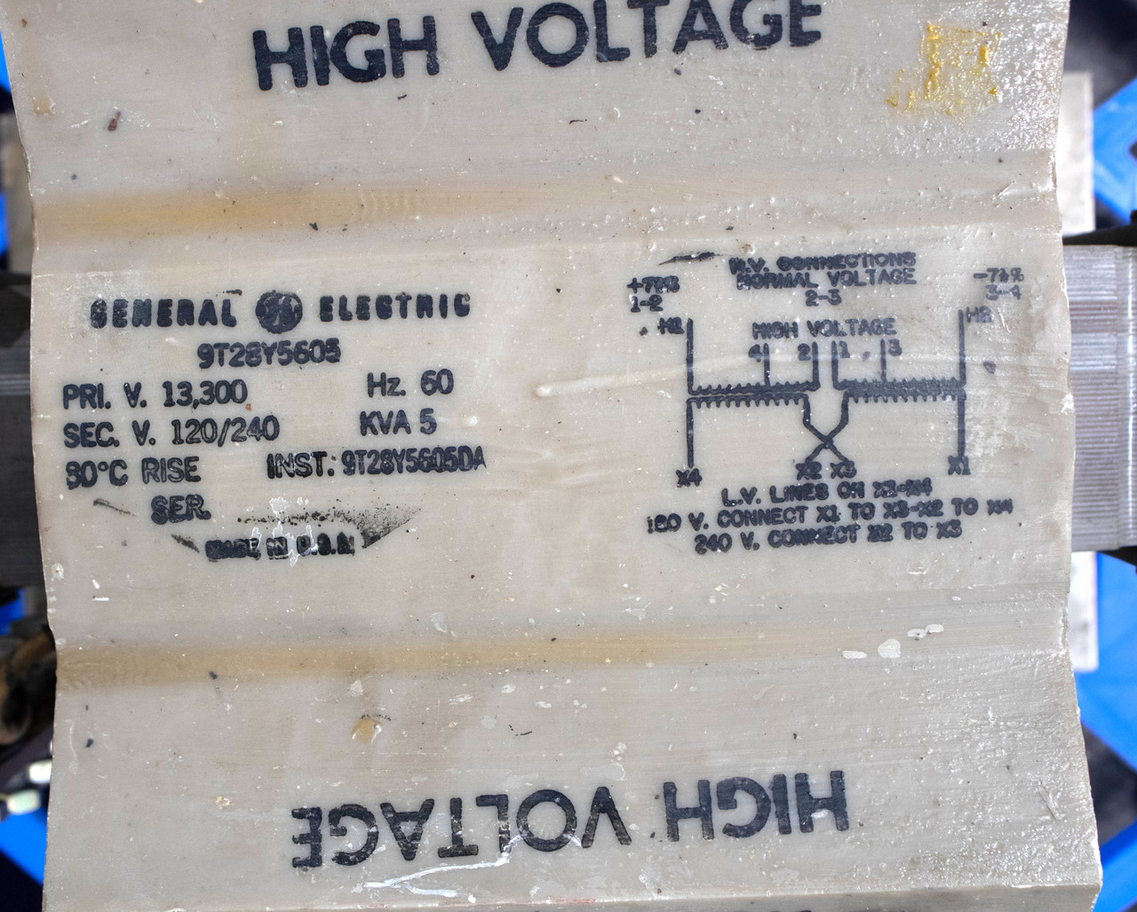 General Electric 9T28Y5605 Control Power Transformer Pri. 13.3kv Sec. 120/240v