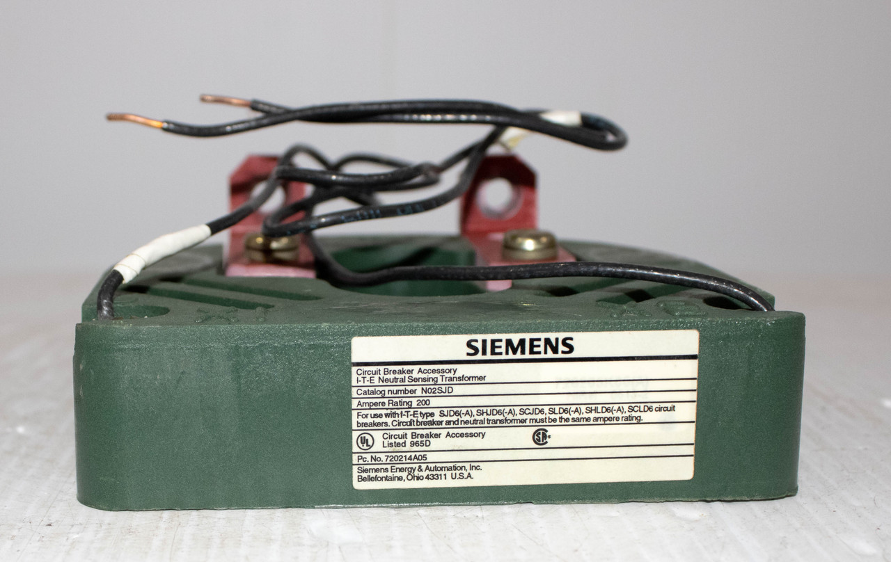 Siemens N02SJD 600V 200A Neutral Sensing Transformer SJD6 SHJD Circuit Breaker