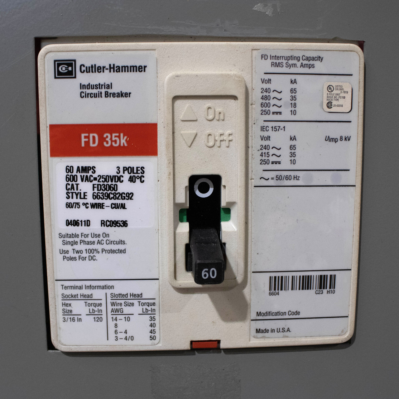 Cutler Hammer QLP-1 Main Circuit Breaker Panel 60A 240V 3P 4W 18KA