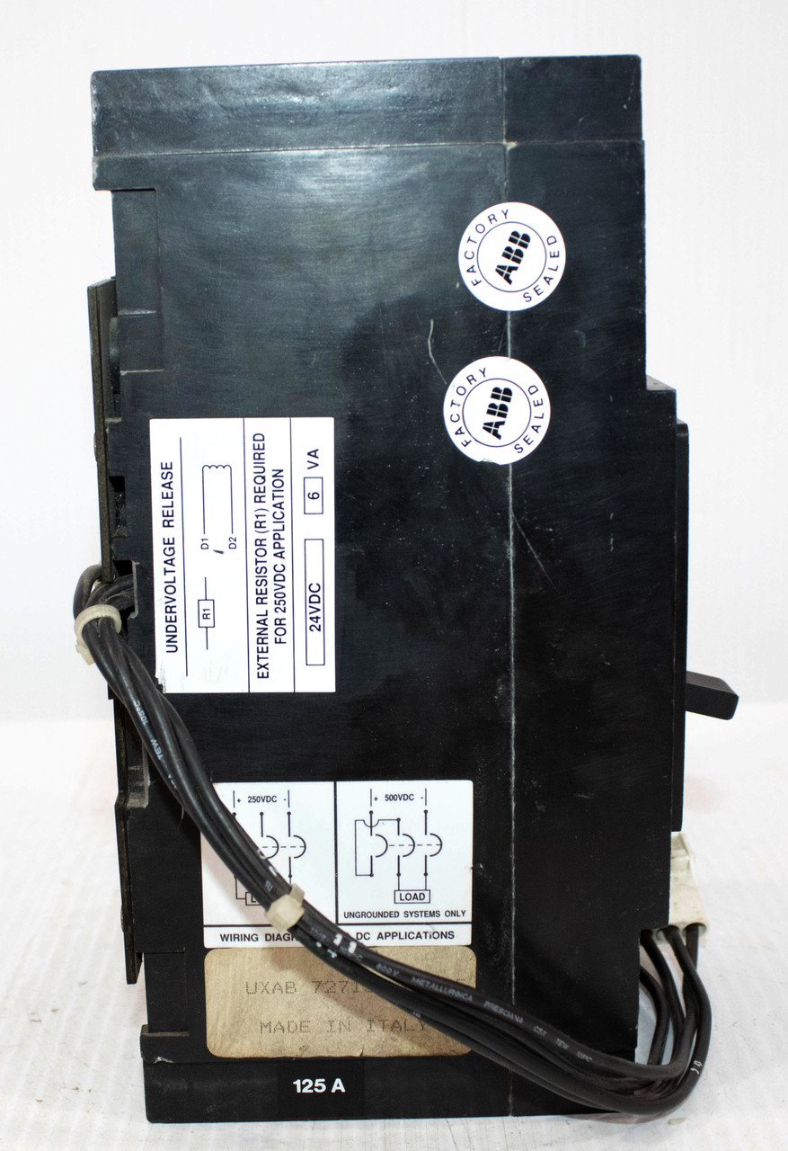ABB ESB43125L Breaker 125A 600V 3P 14KA Auxiliary Switch + Shunt