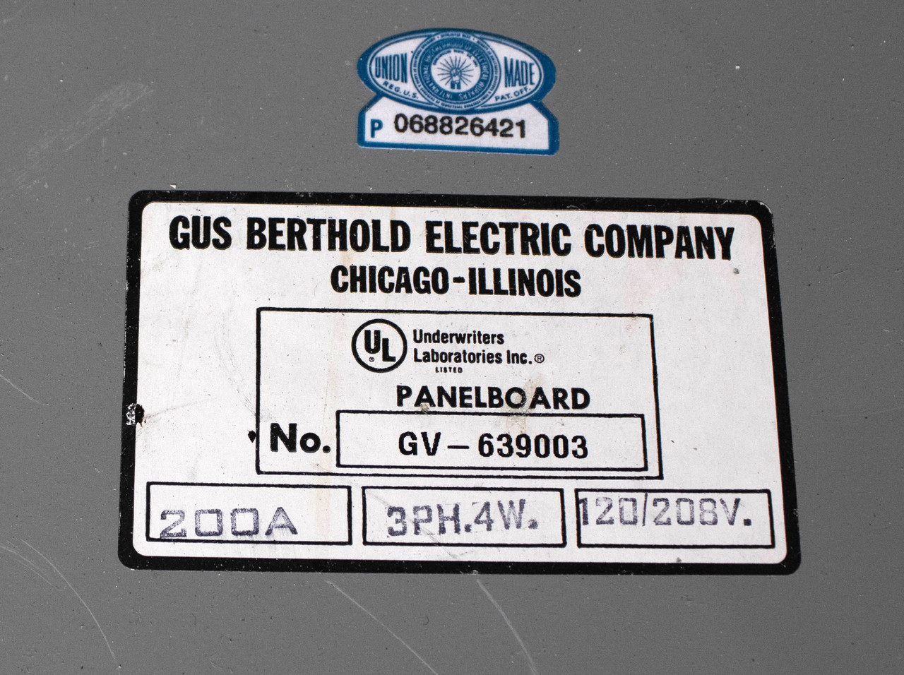 Gus Berthold GV-639003 Main Circuit Breaker Panel 200A 240V 3PH 4W