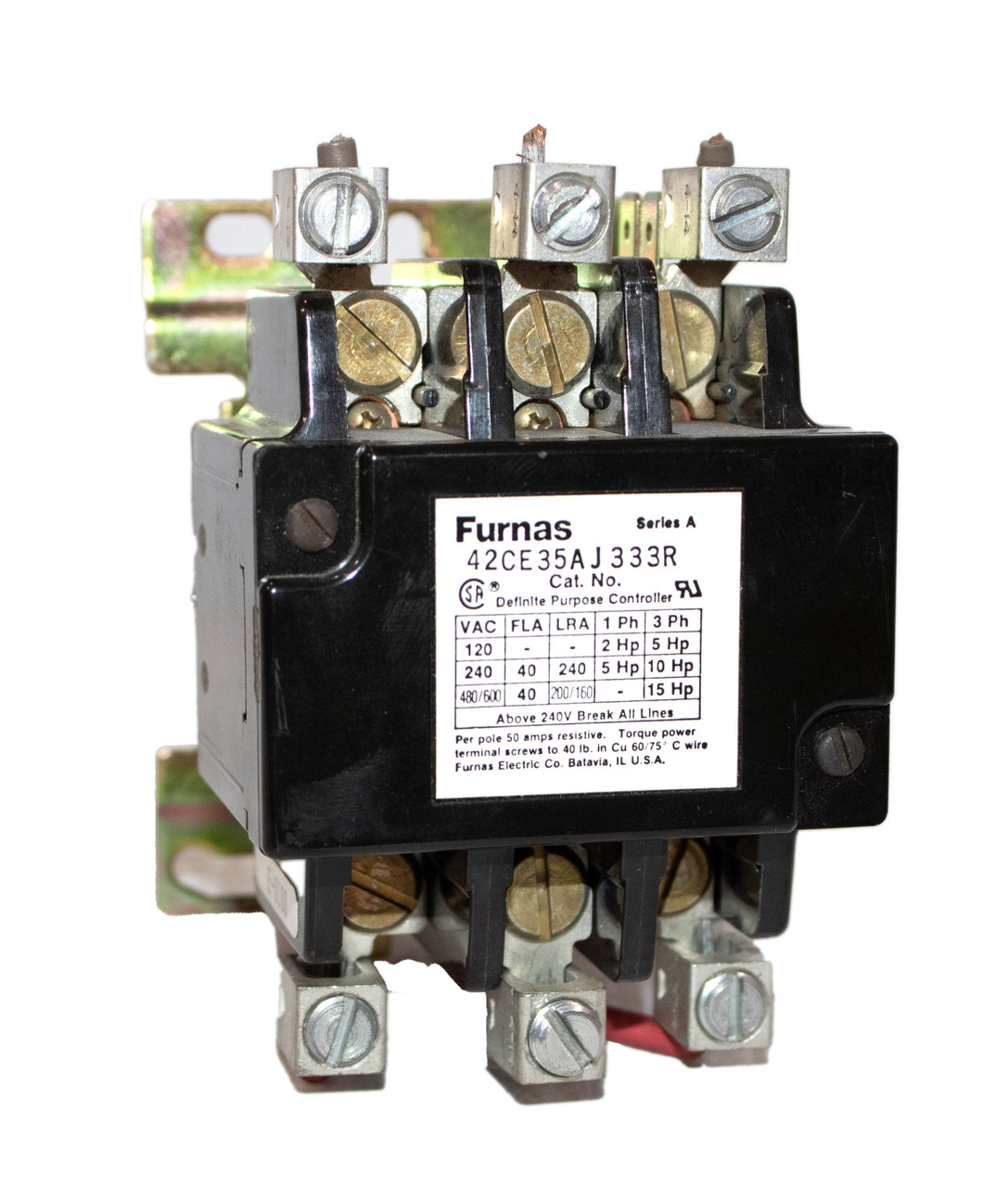 FURNAS 42CE35AJ333R Definite Purpose Controller Contactor 40A 600V 3P 15HP 24V-COIL