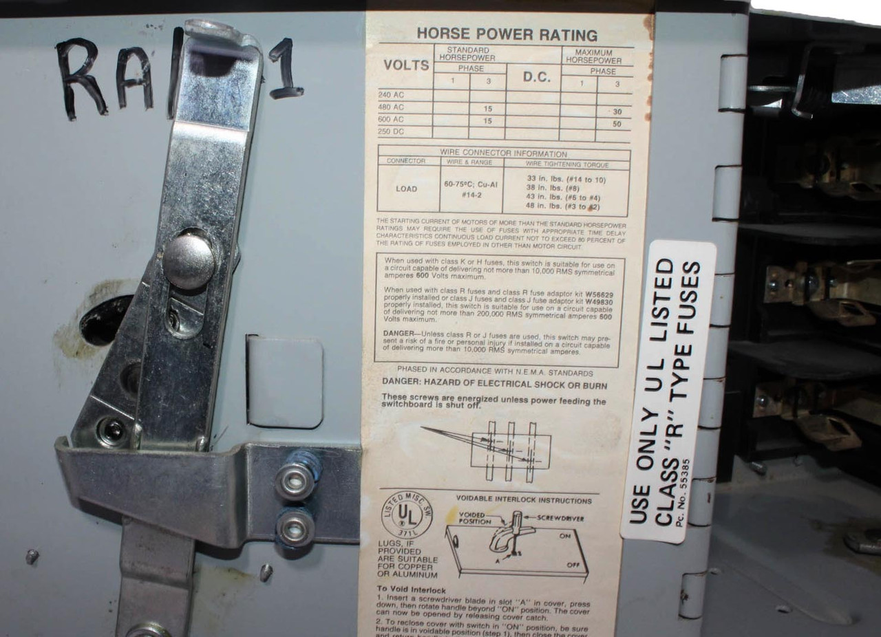 Siemens V7E3622R Fusible Twin Vacu-Break Switch w/Hardware 60A 600V 3P 3PH