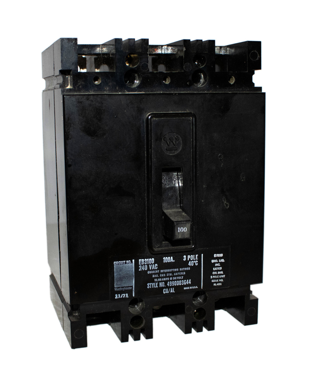 Westinghouse EB3100 Breaker 100A 240V 3P 10KA